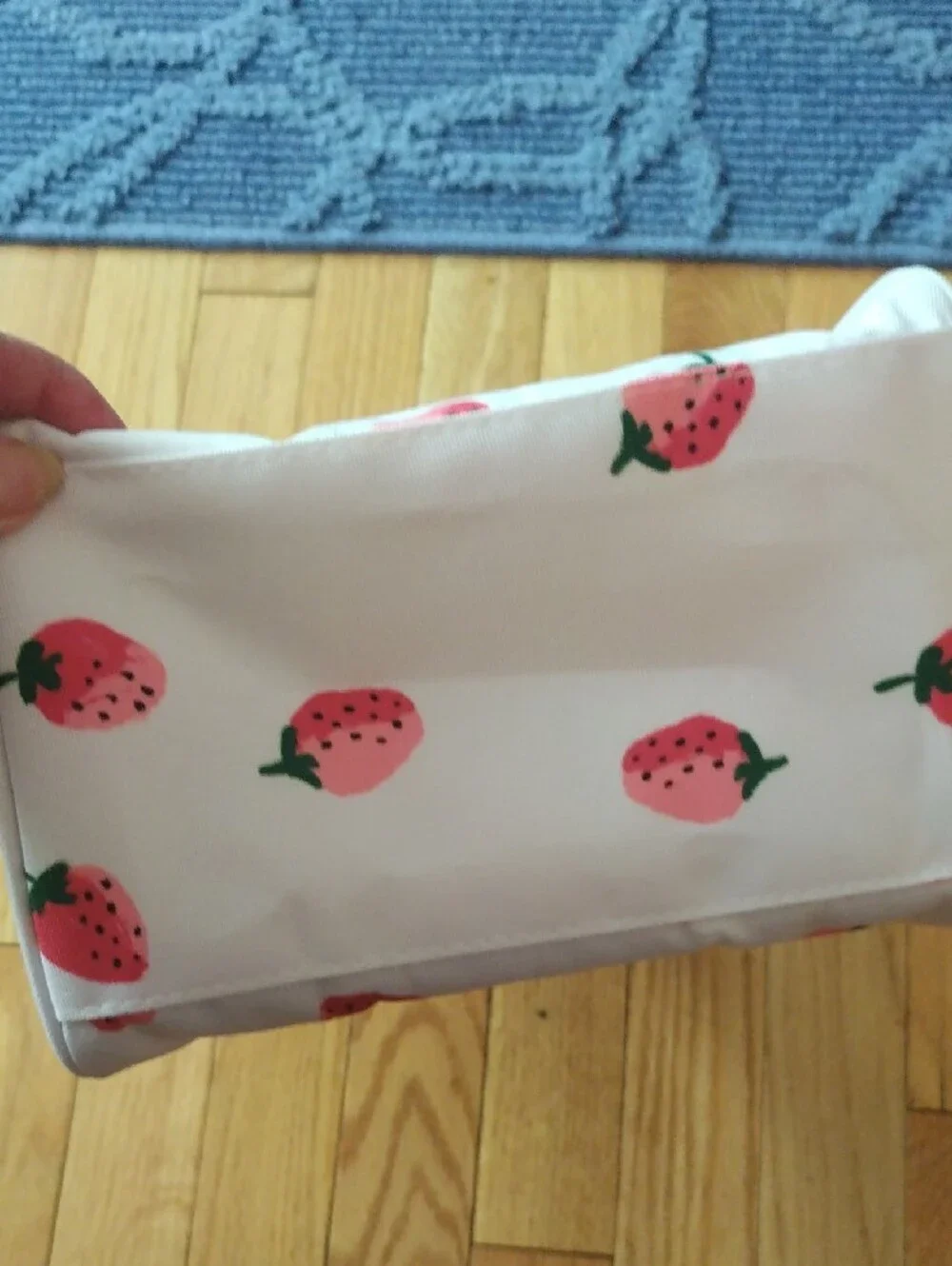 kate spade White Strawberry Print Tote with Pink Handles